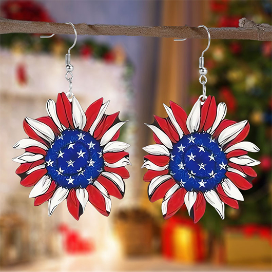 American Flag Red Sunflower Plastic Earrings | picture 