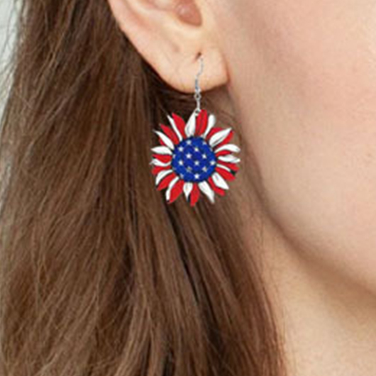 American Flag Red Sunflower Plastic Earrings | picture 