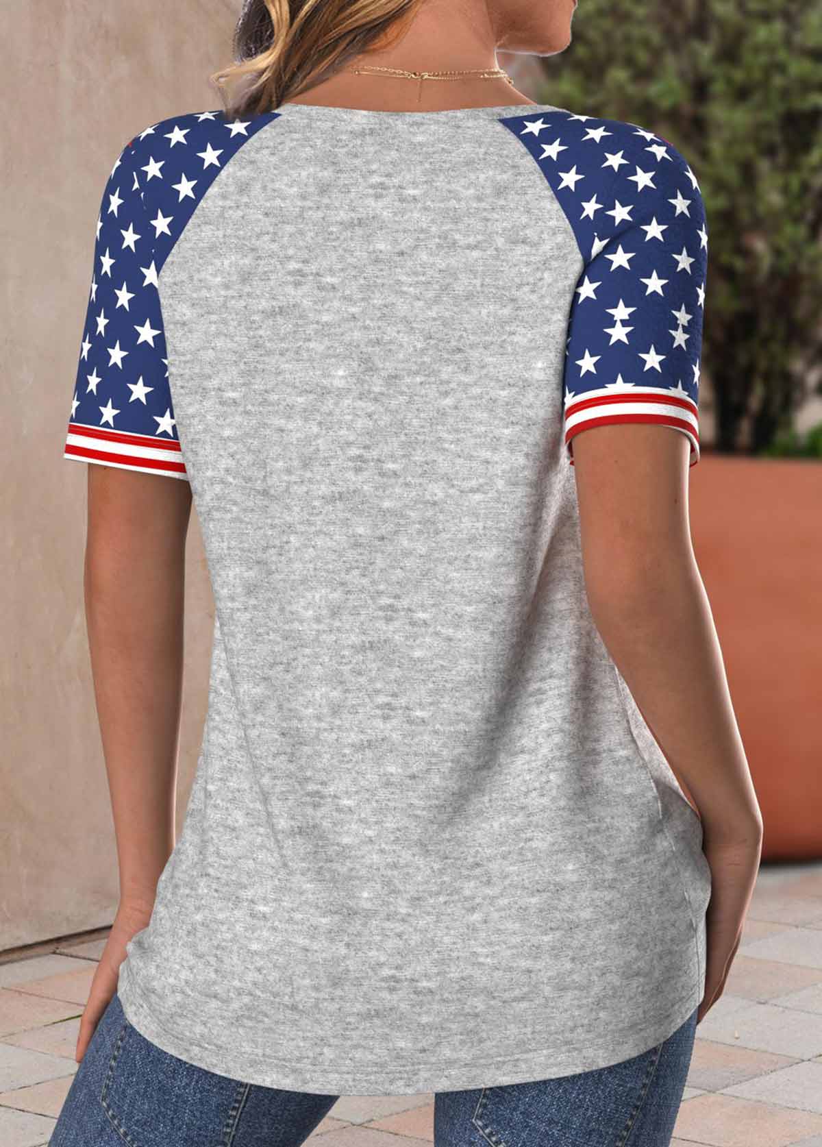 Light Grey Marl Patchwork Flag Print T Shirt