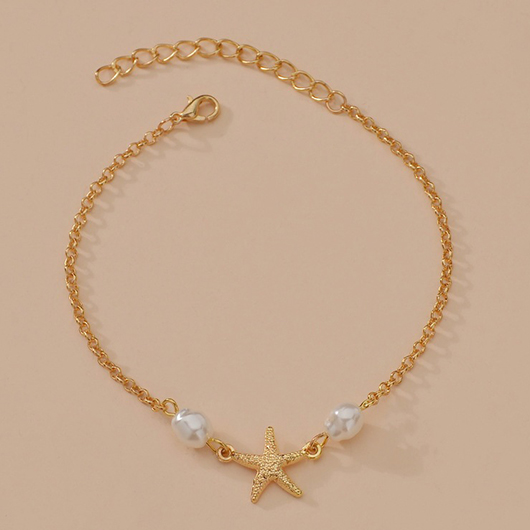 Gold Starfish Pearl Design Alloy Anklet | picture 