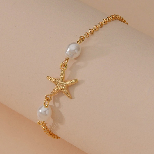 Gold Starfish Pearl Design Alloy Anklet | picture 