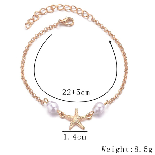 Gold Starfish Pearl Design Alloy Anklet | picture 