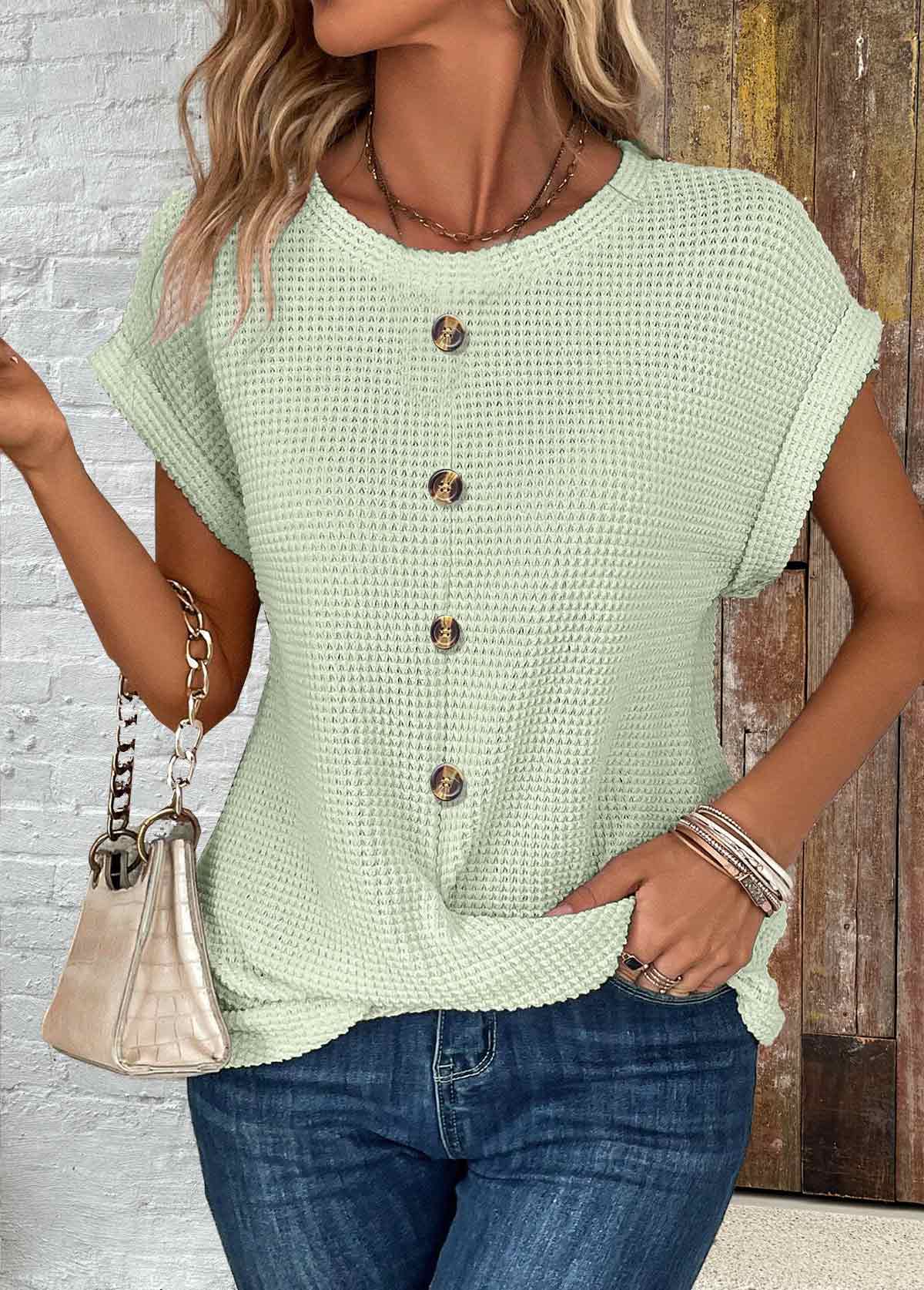 Skin Color Patchwork Short Sleeve Round Neck T Shirt | picture 