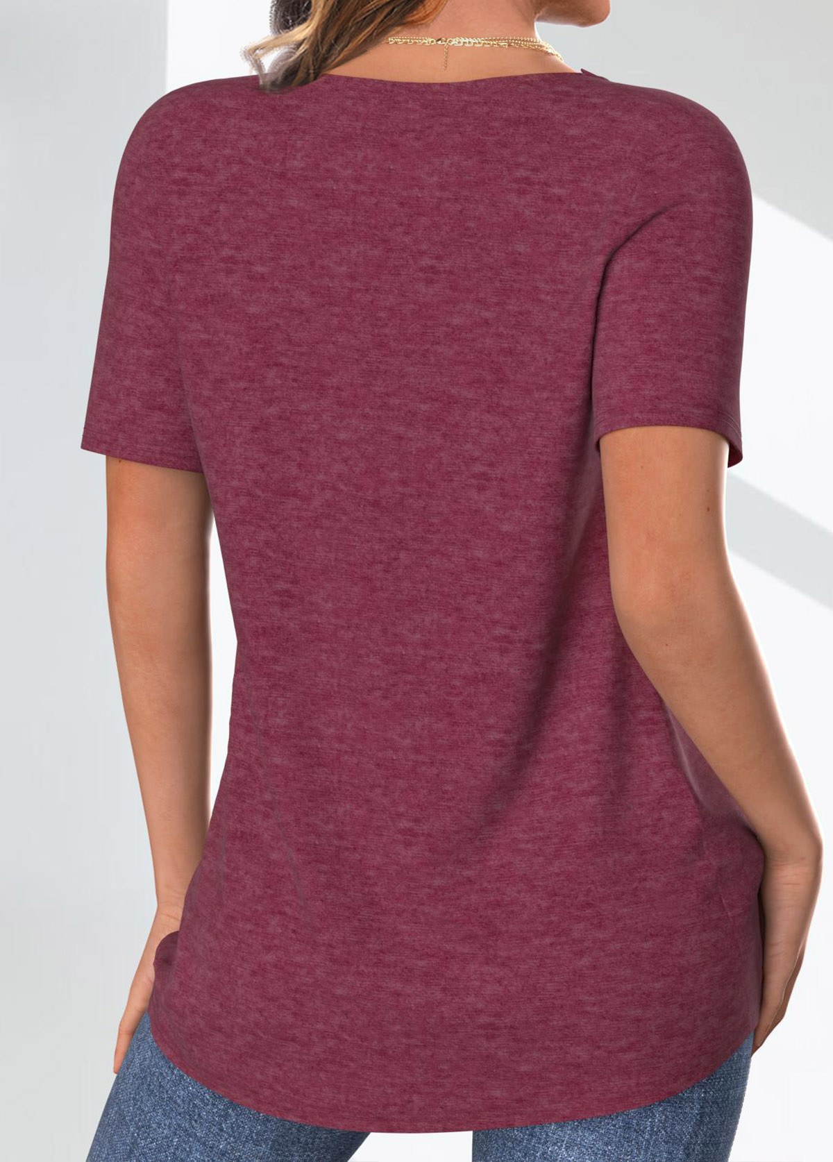Dark Reddish Purple Button Short Sleeve T Shirt | picture 