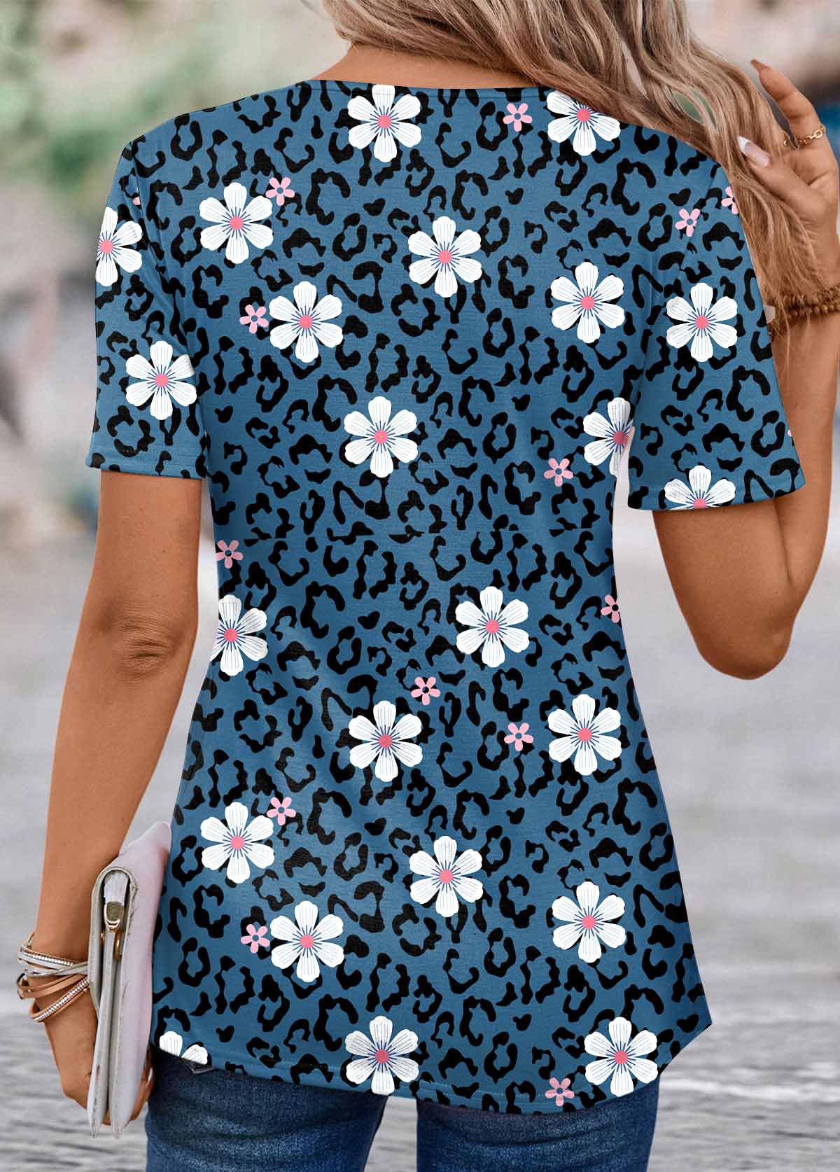 Peacock Blue Floral Print T Shirt | picture 