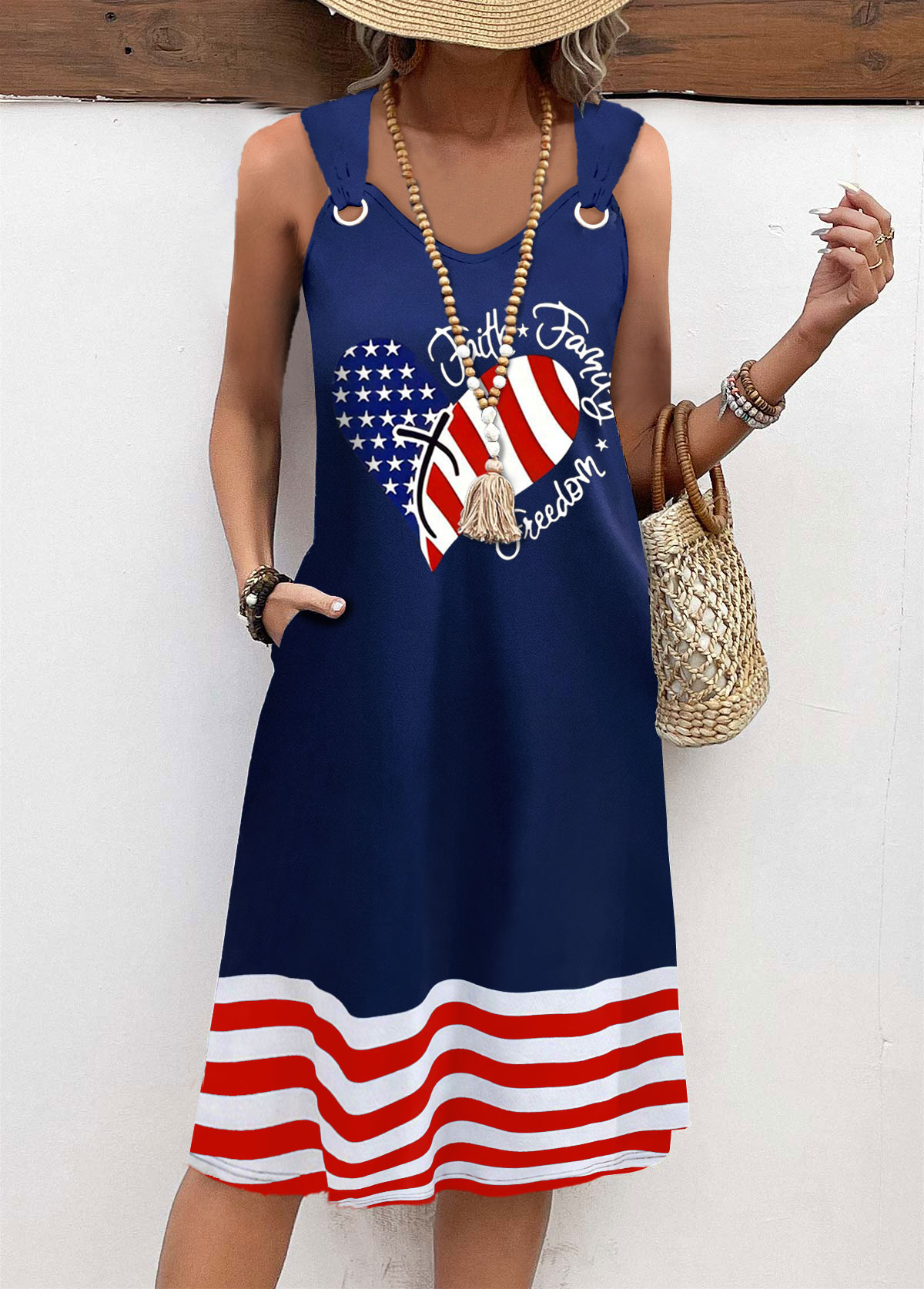 American Flag Plus Size Navy Tummy Coverage Sleeveless Dress | picture 