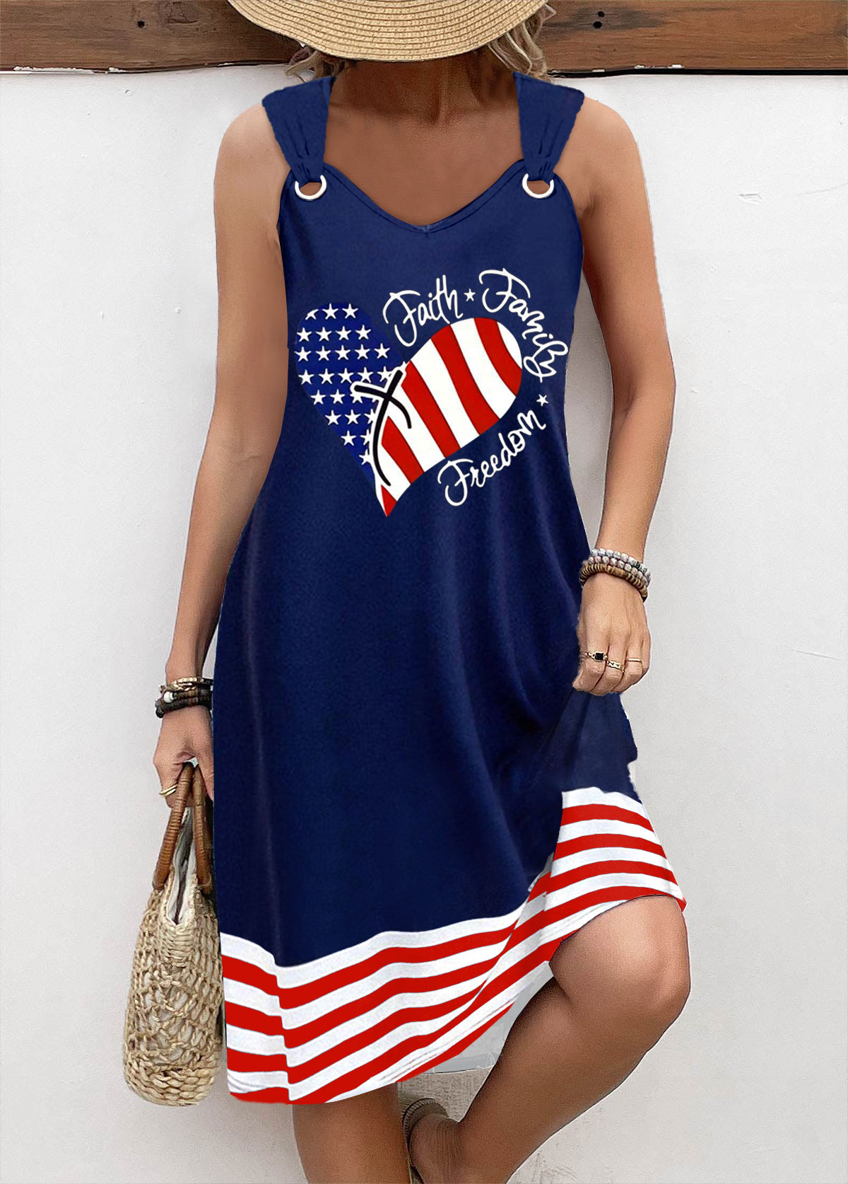 American Flag Plus Size Navy Tummy Coverage Sleeveless Dress | picture 