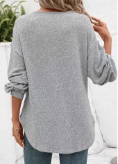 Decorative Button Long Sleeve Light Grey T Shirt | thumb picture 