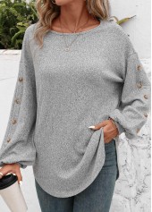 Decorative Button Long Sleeve Light Grey T Shirt | thumb picture 