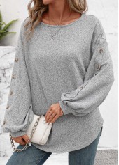 Decorative Button Long Sleeve Light Grey T Shirt | thumb picture 