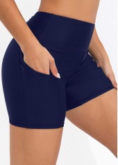High Waisted Pocket Detail Navy Blue Swim Shorts