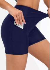 High Waisted Pocket Detail Navy Blue Swim Shorts | thumb picture 