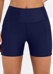 High Waisted Pocket Detail Navy Blue Swim Shorts | thumb picture 