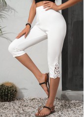 White High Waisted Capri Elastic Waist Leggings