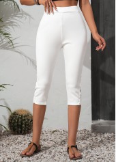 White High Waisted Capri Elastic Waist Leggings | thumb picture 