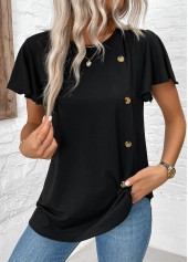 Black Button Short Sleeve Round Neck T Shirt | thumb picture 