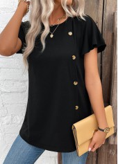 Black Button Short Sleeve Round Neck T Shirt | thumb picture 