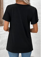 Black Button Short Sleeve Round Neck T Shirt | thumb picture 