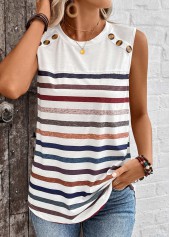 White Button Striped Round Neck Tank Top | thumb picture 