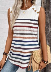White Button Striped Round Neck Tank Top | thumb picture 