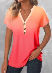 Peach Red Button Ombre Sleeveless T Shirt