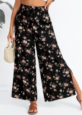 Black Split Ditsy Floral Print Flare Leg Pants | thumb picture 