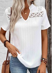 Plus Size White Lace Short Sleeve Split Neck Blouse | thumb picture 