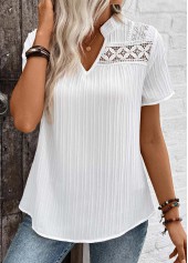 Plus Size White Lace Short Sleeve Split Neck Blouse | thumb picture 