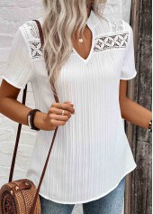Plus Size White Lace Short Sleeve Split Neck Blouse | thumb picture 