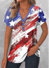 Multi Color Button Flag Print T Shirt