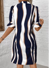 Navy Patchwork Striped Half Sleeve Split Neck Dress | thumb picture 