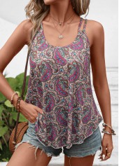 Light Camel Asymmetry Tribal Print Camisole Top