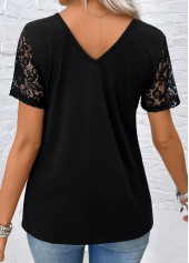 Black Lace Short Sleeve V Neck T Shirt | thumb picture 
