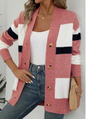 Pink Button Striped Long Sleeve Cardigan | thumb picture 