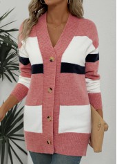 Pink Button Striped Long Sleeve Cardigan | thumb picture 