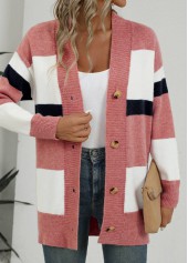 Pink Button Striped Long Sleeve Cardigan | thumb picture 
