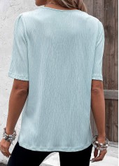 Light Blue Eyelet Short Sleeve Split Neck Blouse | thumb picture 