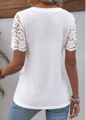 White Patchwork Short Sleeve V Neck Blouse | thumb picture 