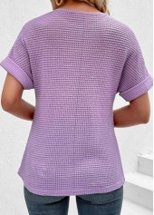 Light Purple Button Short Sleeve Round Neck T Shirt | thumb picture 