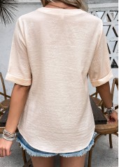 Light Camel Button Half Sleeve Split Neck Blouse | thumb picture 