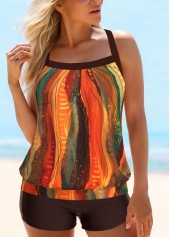 Patchwork Striped Dark Coffee Tankini Set