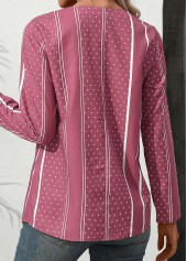Pink Button Polka Dot Long Sleeve V Neck Blouse | thumb picture 