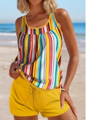 Patchwork Multi Stripe Print Tankini Set