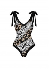 Leopard Bnowknot Black One Piece Swimwear and Skirt | thumb picture 