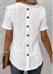 White Button Short Sleeve Round Neck T Shirt