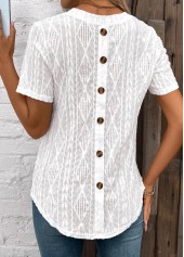 White Button Short Sleeve Round Neck T Shirt | thumb picture 