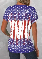 American Flag Blue Button Short Sleeve Split Neck Blouse | thumb picture 