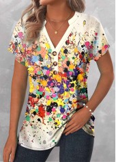 Multi Color Patchwork Dazzle Colorful Print T Shirt