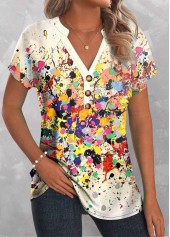 Multi Color Patchwork Dazzle Colorful Print T Shirt