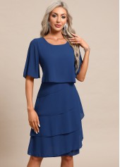 Blue Breathable Half Sleeve Scoop Neck Shift Dress
